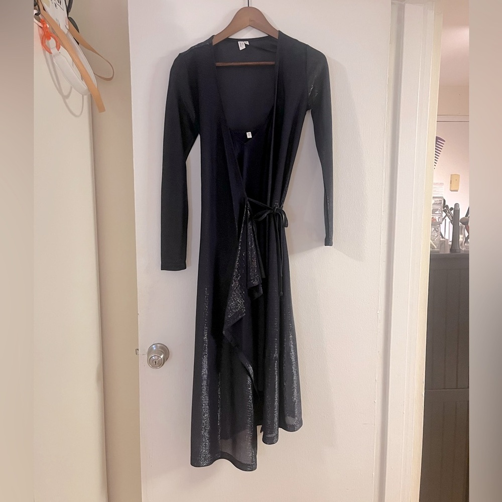 & Other Stories Navy Blue Wrap Dress with Slip Size 2